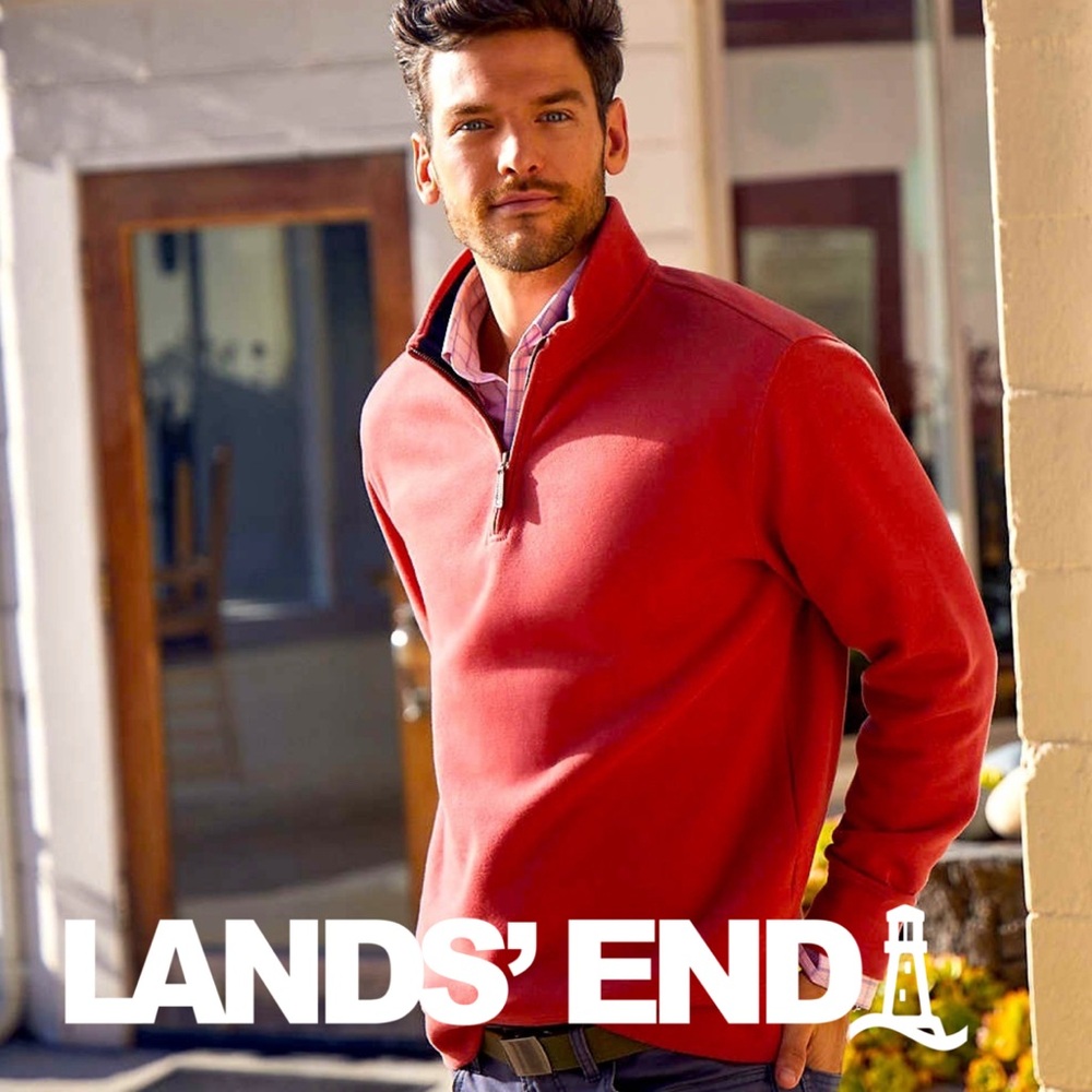 Lands’ End Bedford Rib Quarter Zip Sweater Nautical Red M